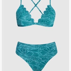 Cupshe Teal Scalloped Bikini Set